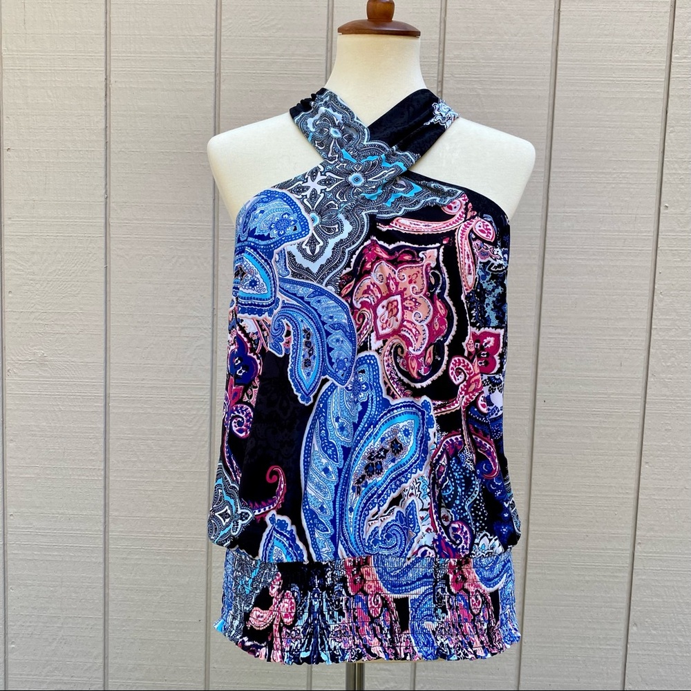 INC Cross Front Halter with Smocked Hem